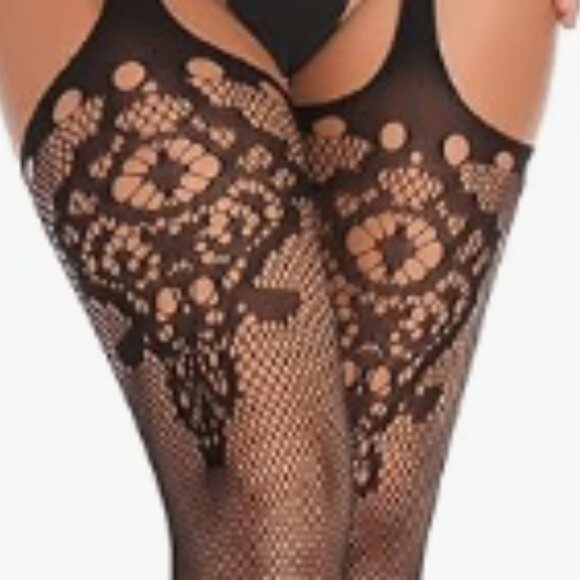 Black Fishnet High-Waist Stocking Tights - Picture 2 of 3